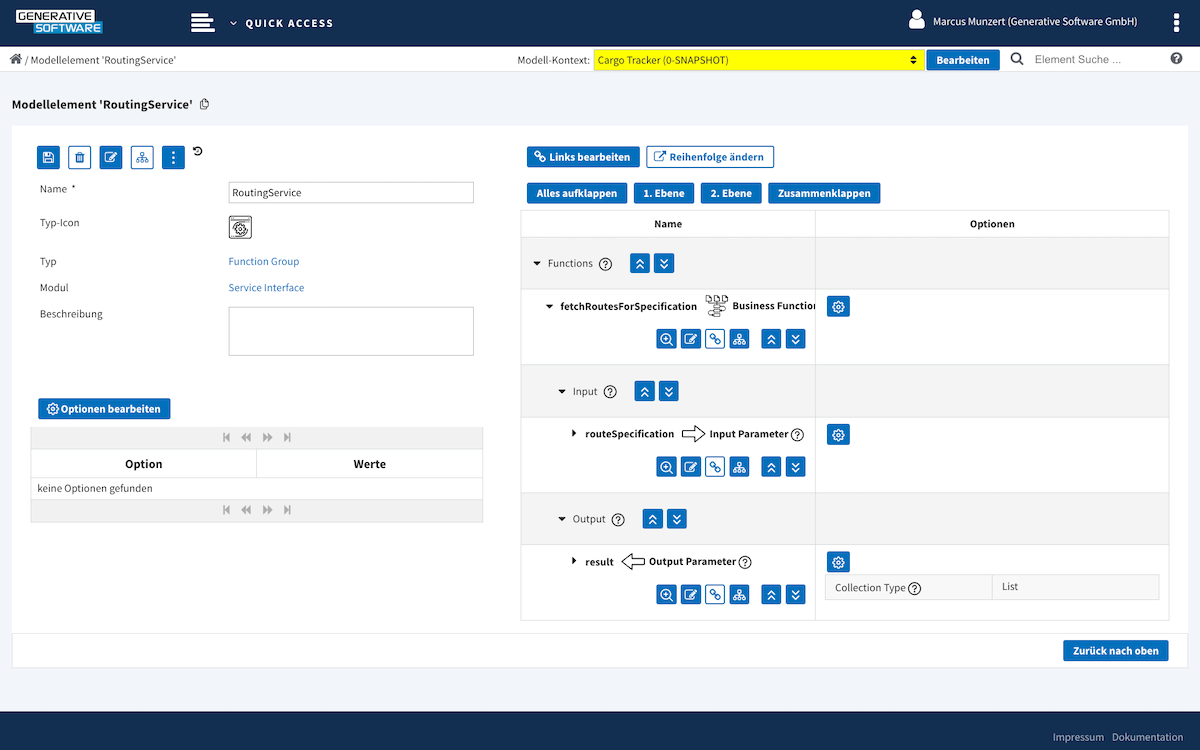 Homepage eines Modellelements